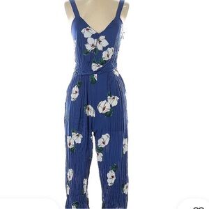 A New Day Floral Blue Jumpsuit with scoop neck